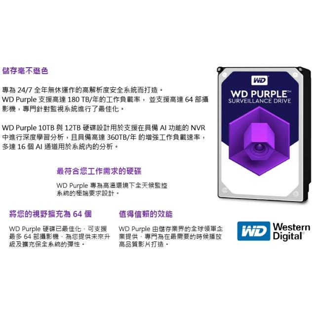 WD 威騰 監控專用硬碟 紫標硬碟 10TB
